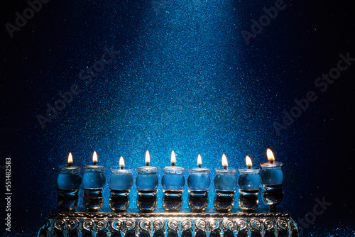 Konstfotografi Jewish holiday Hanukkah background with menorah -traditional candelabra and cand