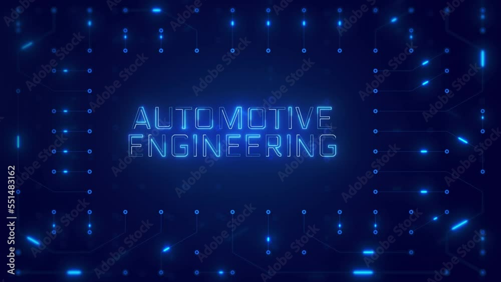 Automotive Engineering Word Text with neon circuit board design or computer semiconductor design Automotive Engineering Word Text with neon circuit board design or computer semiconductor design