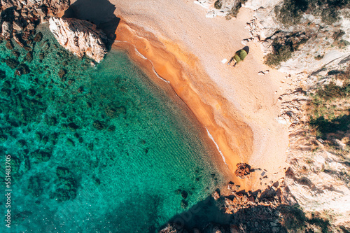Drone Overview of Campers on a beach in Catalonia, Spain