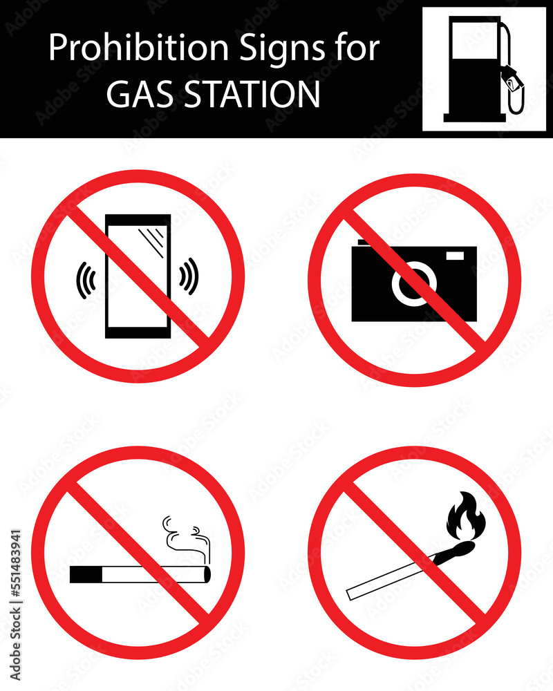 Vector set Prohibition Sign for Gas Station Vector set Prohibition Sign for Gas Station