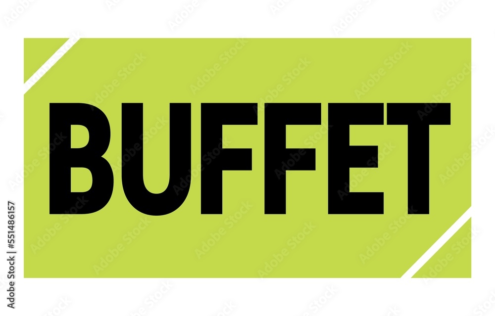 BUFFET text written on green-black stamp sign. BUFFET text written on green-black stamp sign.