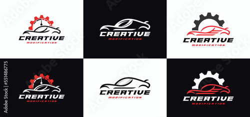 Car modification logo template vector, speed, auto repair shop with line concept, Design Template.