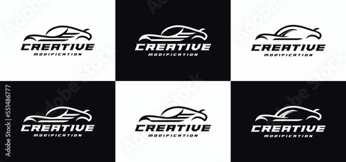 Car modification logo template vector, speed, auto repair shop with line concept, Design Template.