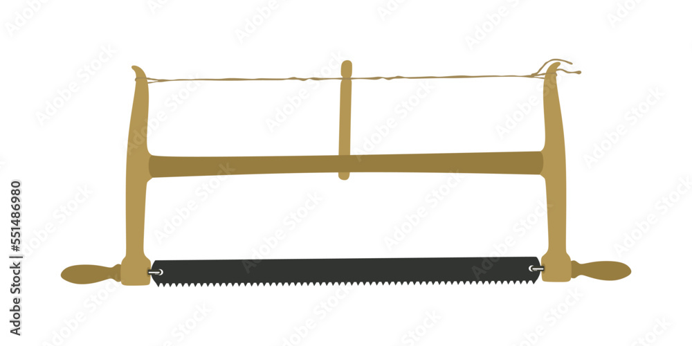 Bow saw with two handles isolated on white background. bucksaw illustration. Hand saw for wood. Vector illustration eps10 Bow saw with two handles isolated on white background. bucksaw illustration. Hand saw for wood. Vector illustration eps10