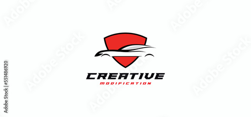 Car modification logo template vector, speed, auto repair shop with line concept, Design Template.