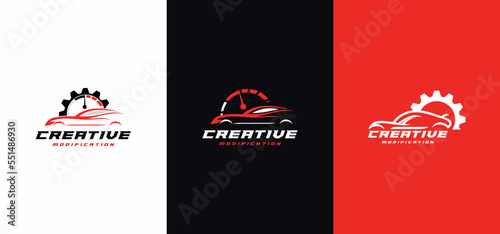 Car modification logo template vector, speed, auto repair shop with line concept, Design Template.