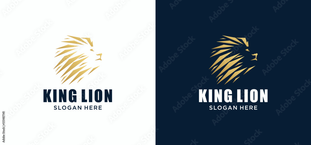 Gold elegant lion king animal logo, Lion logo vector illustration brand identity icon, Template. Gold elegant lion king animal logo, Lion logo vector illustration brand identity icon, Template.