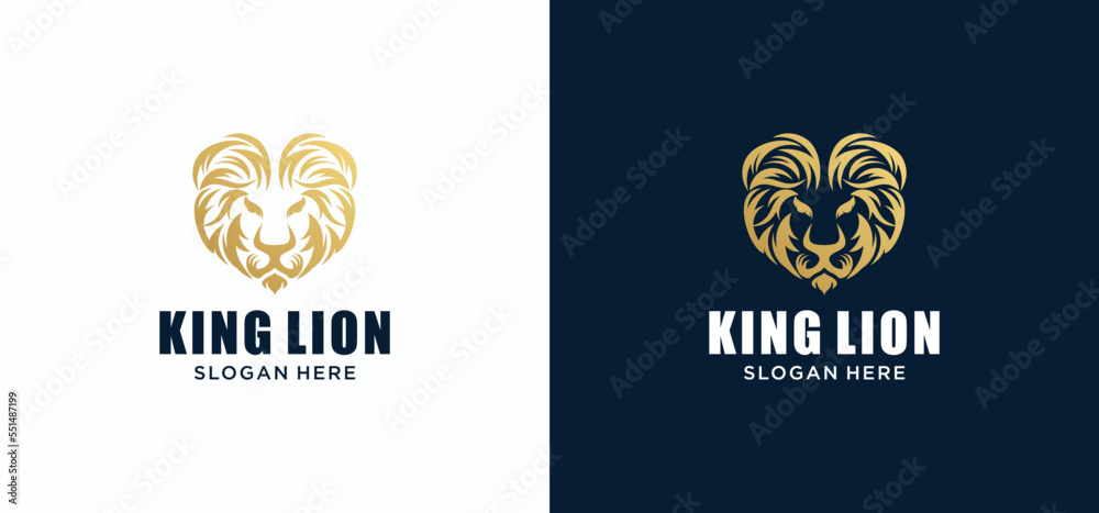 Gold elegant lion king animal logo, Lion logo vector illustration brand identity icon, Template. Gold elegant lion king animal logo, Lion logo vector illustration brand identity icon, Template.