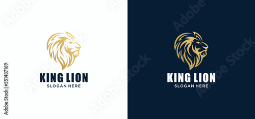 Gold elegant lion king animal logo, Lion logo vector illustration brand identity icon, Template.