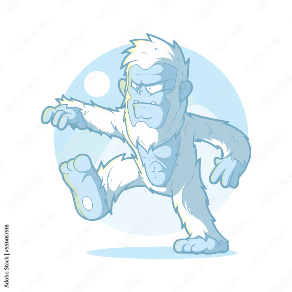 Fototapeta premium Yeti character walking on the snow vector illustration. Mith, imagination, monster design concept.