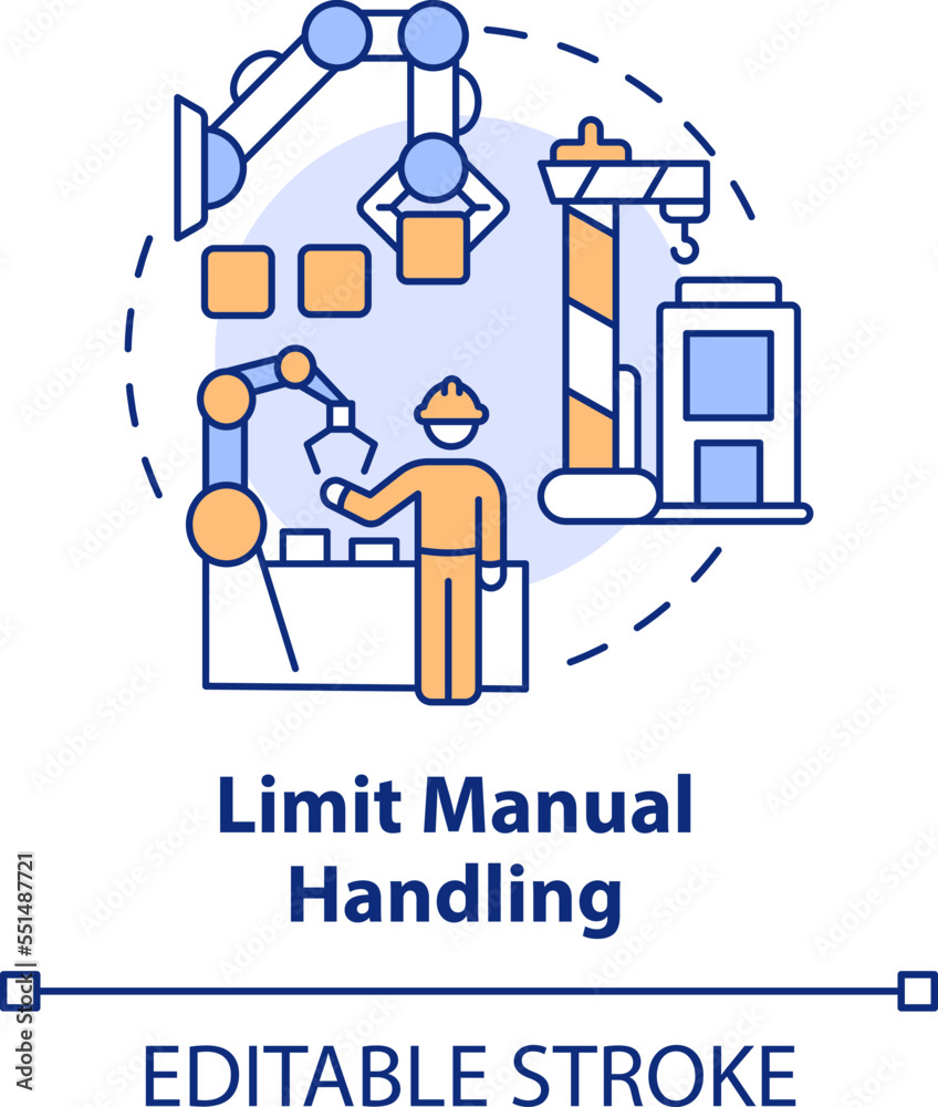 Limit manual handling concept icon. Lifting objects. Preventing common accidents tip abstract idea thin line illustration. Isolated outline drawing. Editable stroke. Arial, Myriad Pro-Bold fonts used