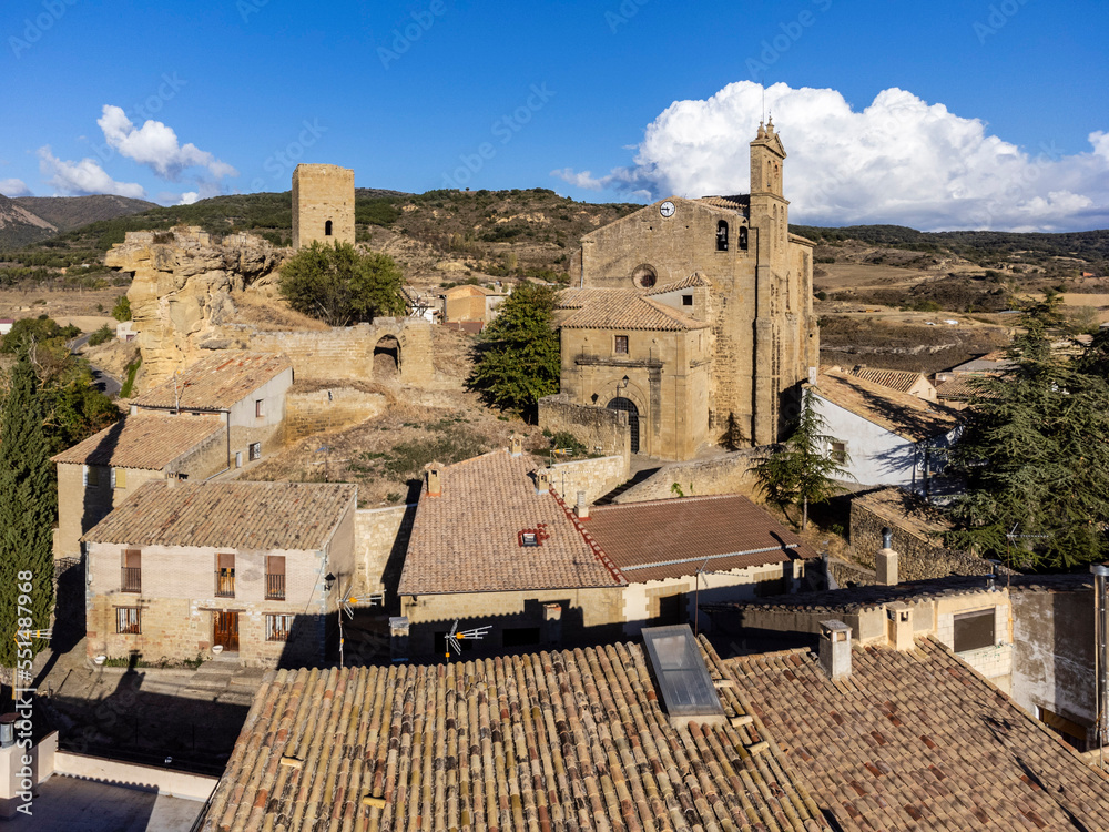 Fototapeta premium castle and church of San Salvador, Luesia medieval village, Cinco Villas, Aragon, Spain