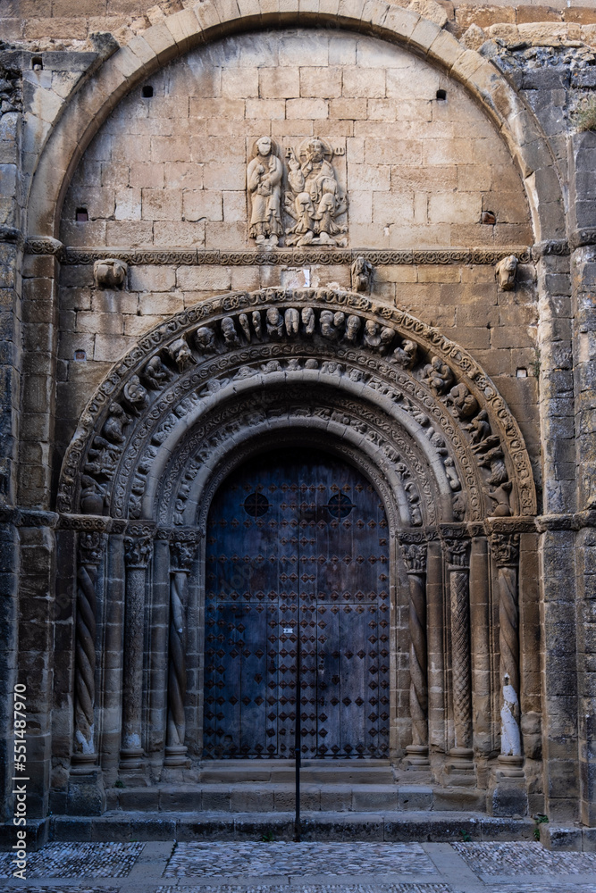 Church of Santa María la Mayor south portal, Romanesque church, Cinco Villas, Aragon, Spain