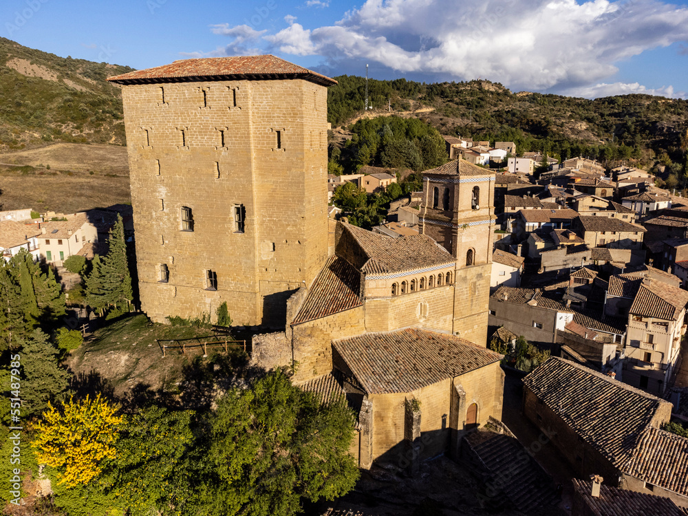 Church of San Martin and castle of Sancho el Mayor, Biel, Cinco Villas, Aragon, Spain