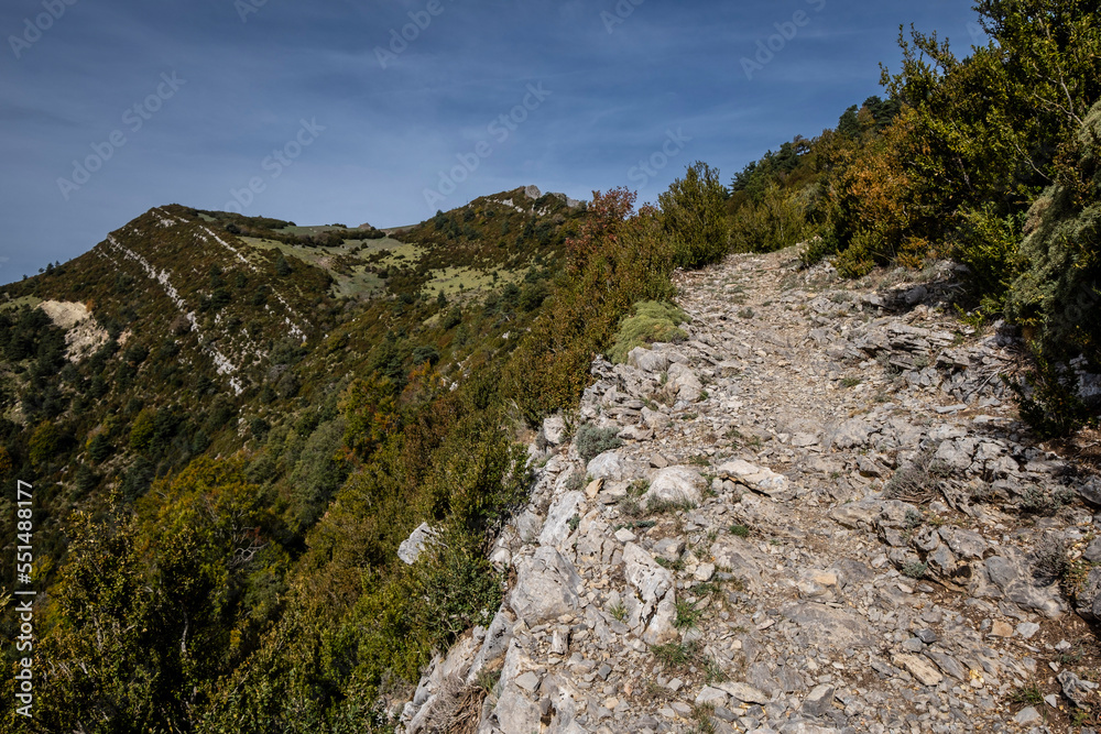 path in the mountain, Sierra de Santo Domingo protected landscape, Biel, Cinco Villas, Aragon, Spain