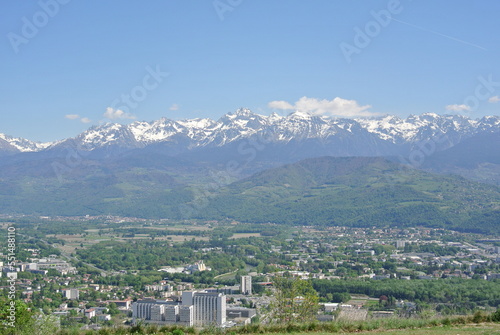 View of the city Grenoble in France with mountains in the background on a nice sunny day 