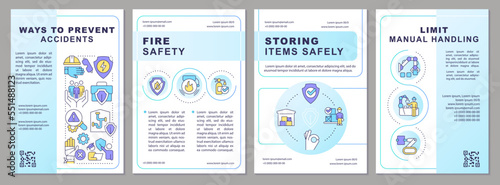 Ways to avoid accidents brochure template. Healthy workspace. Leaflet design with linear icons. Editable 4 vector layouts for presentation, annual reports. Arial, Myriad Pro-Regular fonts used