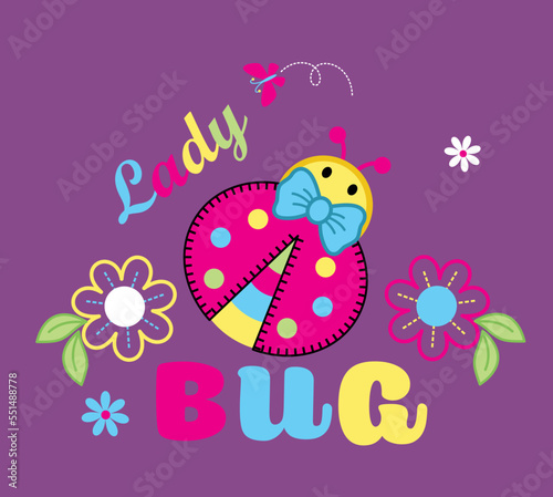 cute ladybug with beautiful flower vector