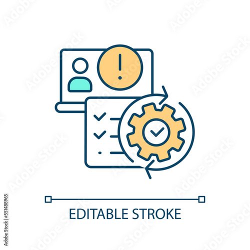 Update request RGB color icon. Software settings. Product development. Errors fixing. User experience. Isolated vector illustration. Simple filled line drawing. Editable stroke. Arial font used