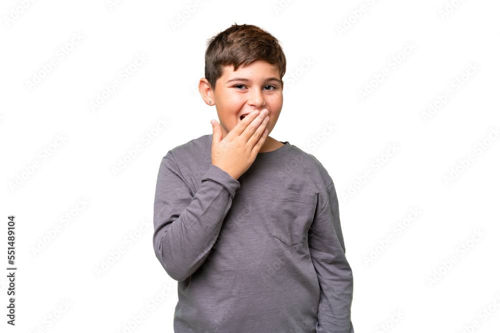 Little caucasian kid over isolated chroma key background happy and smiling covering mouth with hand Little caucasian kid over isolated chroma key background happy and smiling covering mouth with hand