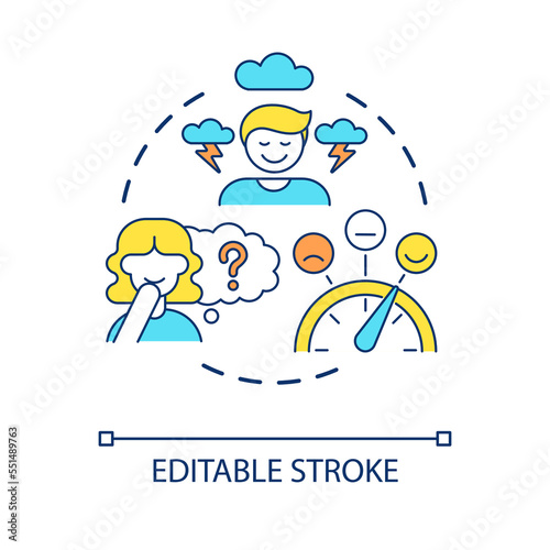 Having strong emotional reaction to information concept icon. Personal beliefs. Confirmation bias sign abstract idea thin line illustration. Isolated outline drawing. Editable stroke. Arial font used