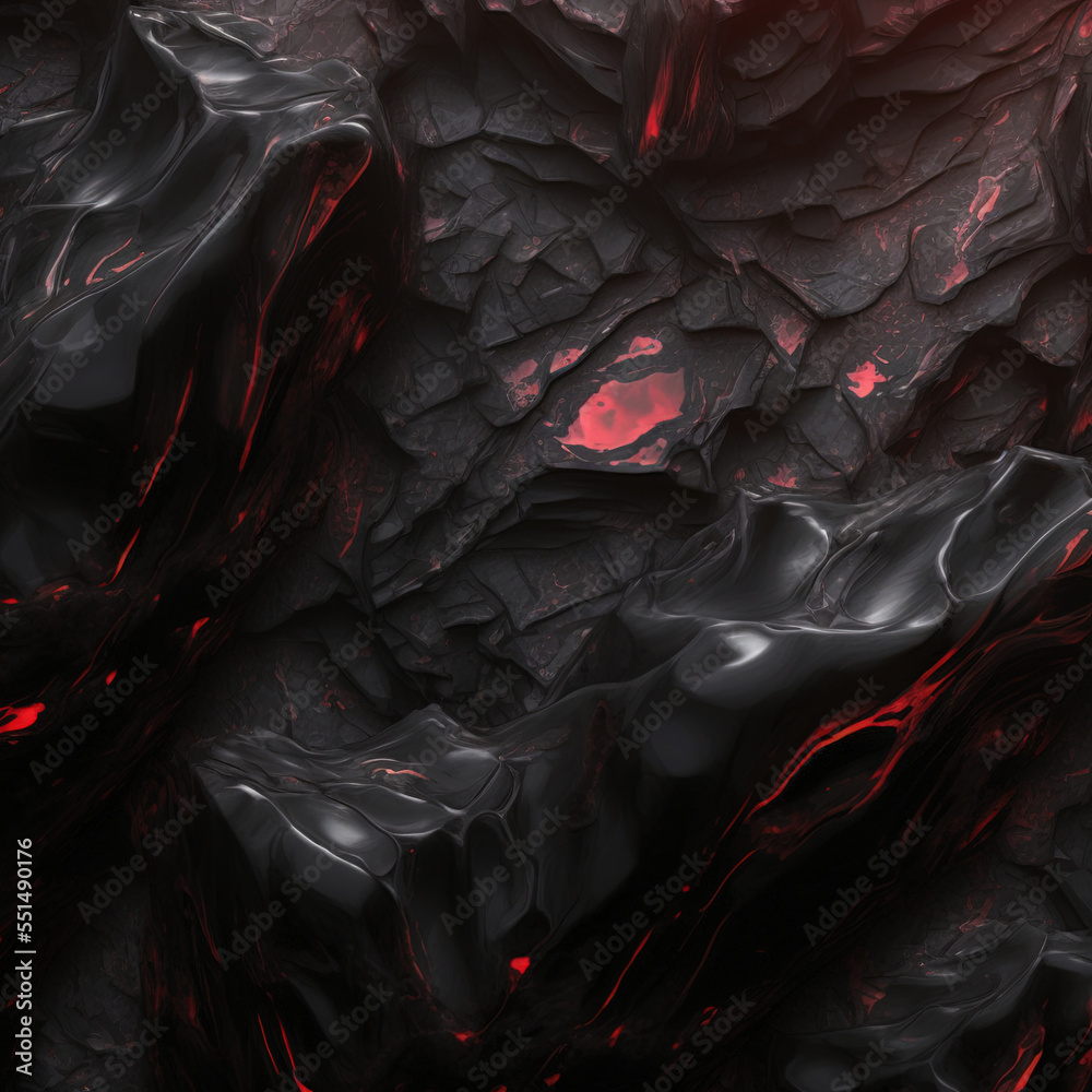 Obraz premium Black stone background with abstract red veins.