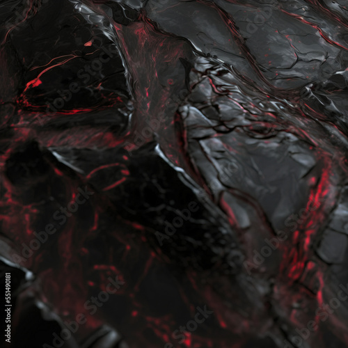 Black stone background with abstract red veins.