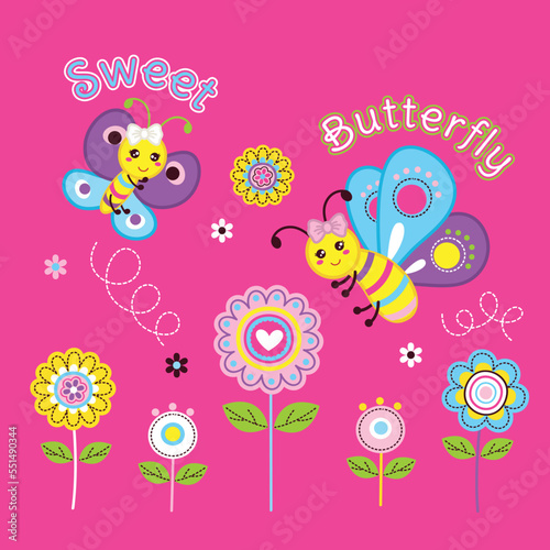 cute butterfly with beautiful flower vector