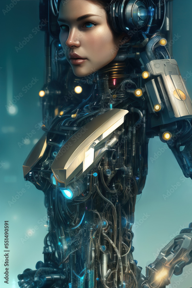 Woman cyborg full length portrait detailed face, symmetric, steampunk, cyberpunk Woman cyborg full length portrait detailed face, symmetric, steampunk, cyberpunk