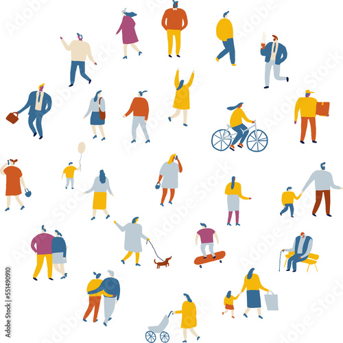 Wallpaper Mural Flat tiny people walking in city collection. Men and women cartoon silhouette isolated on white Torontodigital.ca