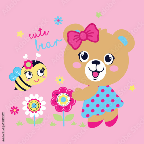 Sweet bear with beautiful flower vector
