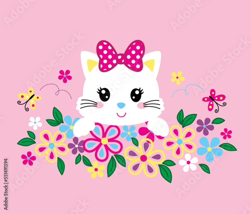 cute cat with beautiful flower vector
