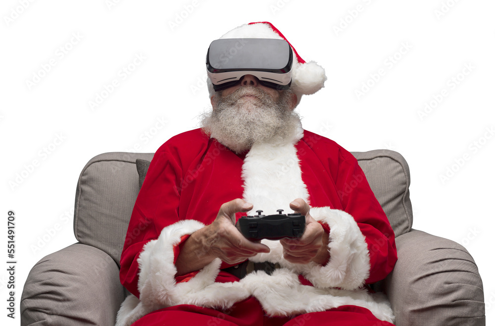 Fototapeta premium Santa Claus experiencing virtual reality