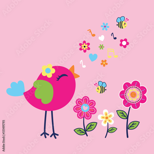 cute bird with beautiful flower vector