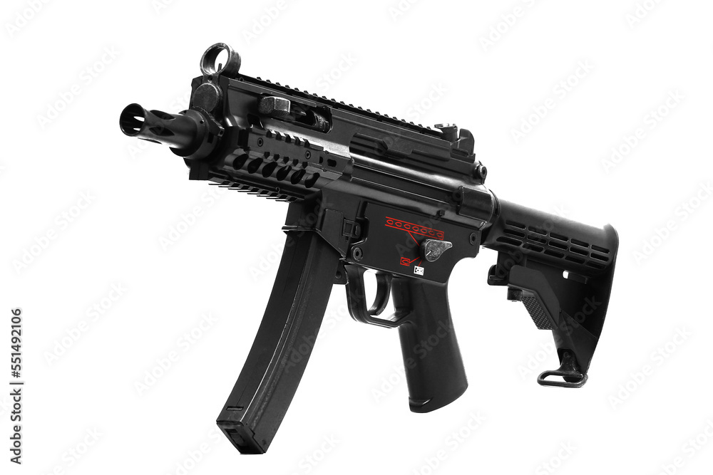 MP5 rail system assault rifle weapon gun isolated on white background MP5 rail system assault rifle weapon gun isolated on white background