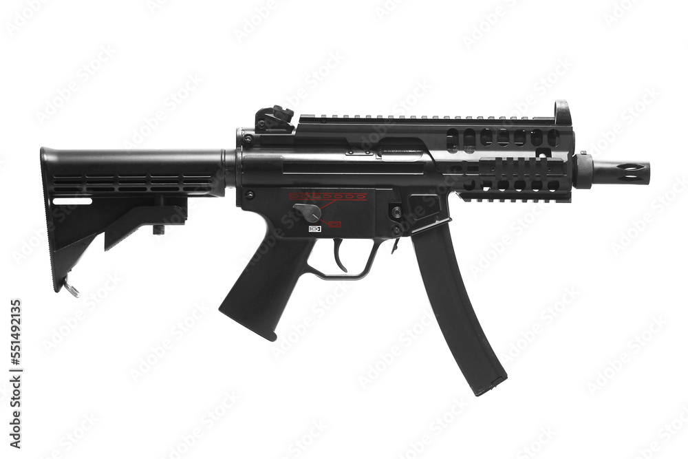 MP5 rail system assault rifle weapon gun isolated on white background - obrazy, fototapety, plakaty 