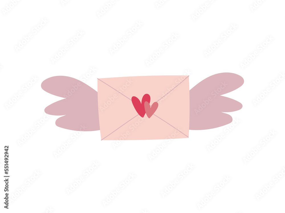 Hand drawn envelope with wings. Design element for greeting card, invitation, print, sticker. Hand drawn envelope with wings. Design element for greeting card, invitation, print, sticker.