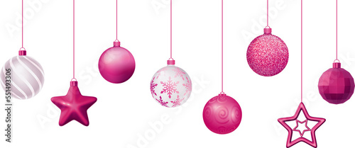set of pink christmas balls isolated on blank background PNG