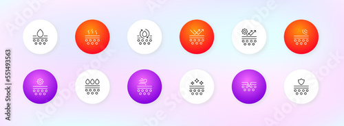 Skin protection set icon. Moisturizing, pore cleaning, sunscreen, acne treatment, seasonal allergies, hydration. Skin care concept. Neomorphism style. Vector line icon