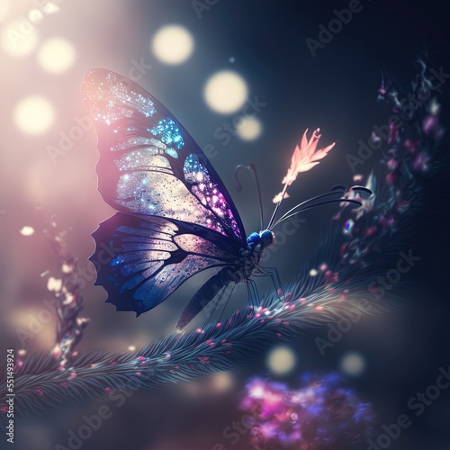 Beautiful butterfly on a fabulous blurred background. Ai generated.