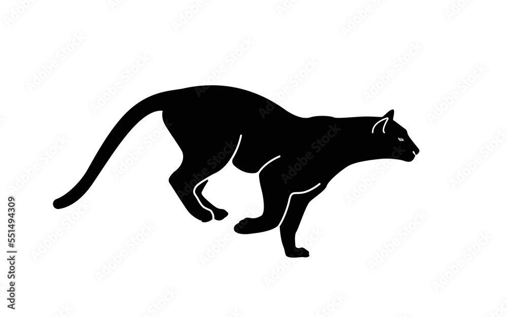 A black silhouette of a jumping tiger. Isolated on white background Tiger logo design set. Symbol, vector