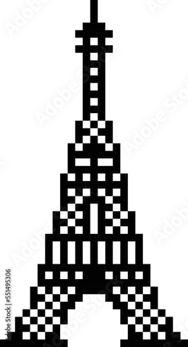 Eiffel Tower Pixel art vector illustration.