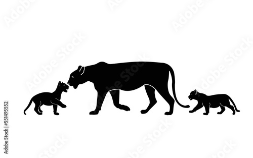 Silhouette of a young tiger mother. Isolated on white background Tiger logo design set. Symbol, vector