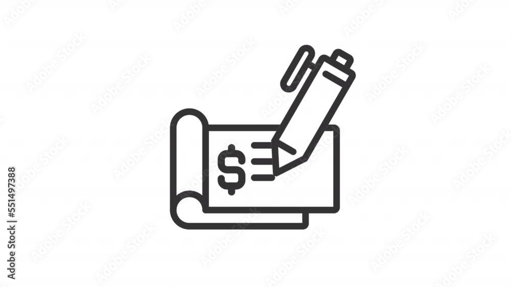 Animated check signing linear icon. Money payment with bill. Financial operation. Seamless loop HD video with alpha channel on transparent background. Outline motion graphic animation Animated check signing linear icon. Money payment with bill. Financial operation. Seamless loop HD video with alpha channel on transparent background. Outline motion graphic animation