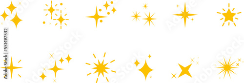 Set of sparkles star icons.Star png.Christmas star icon.Bright firework.Light icon set.Flash,shine sparkle icon,glare,blink star.Golden and yellow star icons isolated on white background. photo