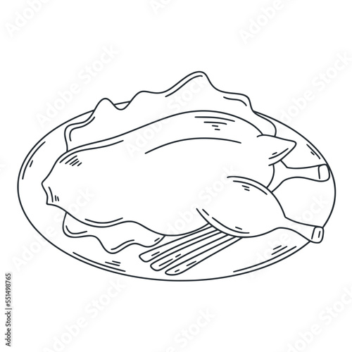 Peking duck ink doodle illustration. Asian food vector. Traditional chinese dish fried poultry