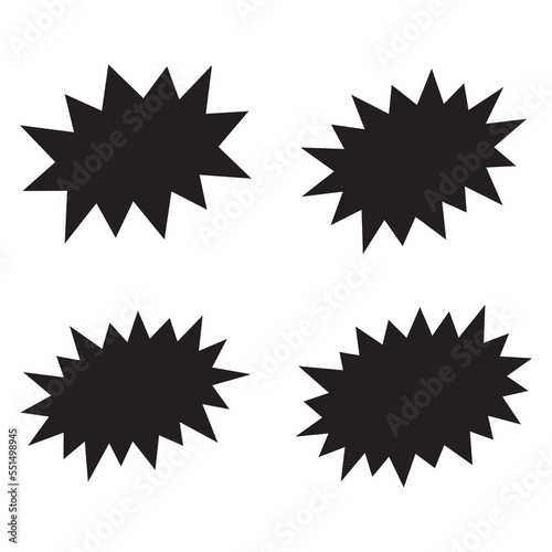 Black bursting star shapes. Set of comic splash, explosion, burst, bang, blast, shine, star vector for sale labels, stickers.