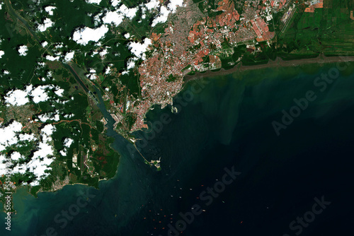 High resolution satellite image of the Panama Canal near Panama City - contains modified Copernicus Sentinel Data (2022)