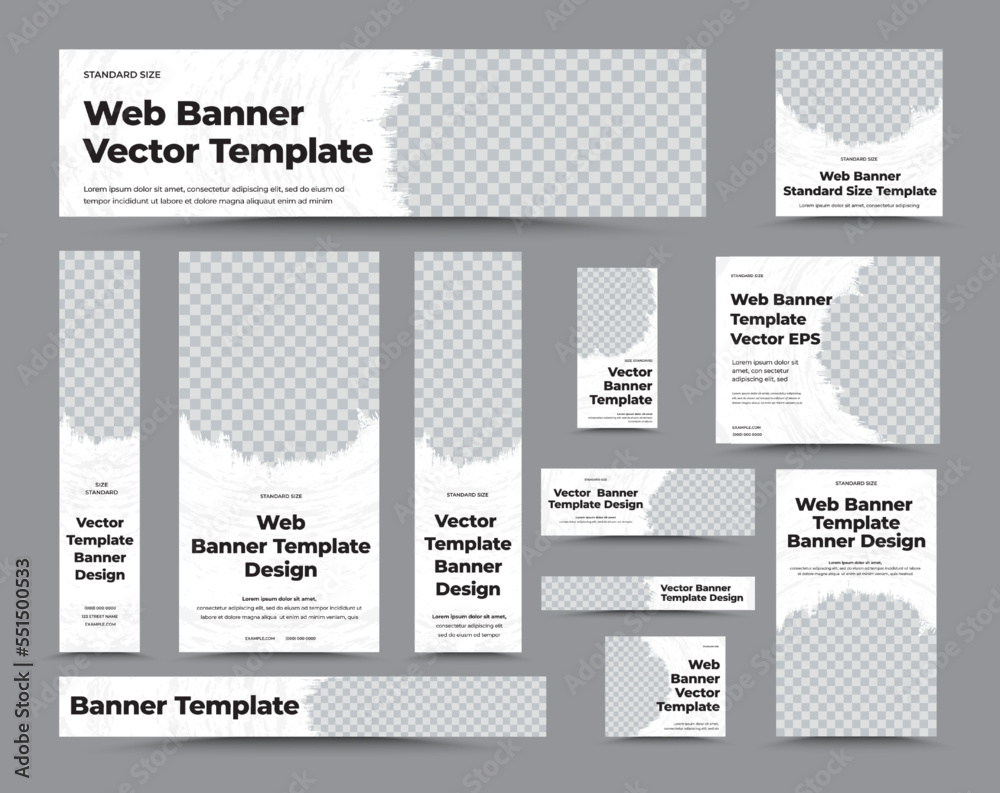 Set of white vector banners with round grunge insert for photo, brush stroke. Set of white vector banners with round grunge insert for photo, brush stroke.