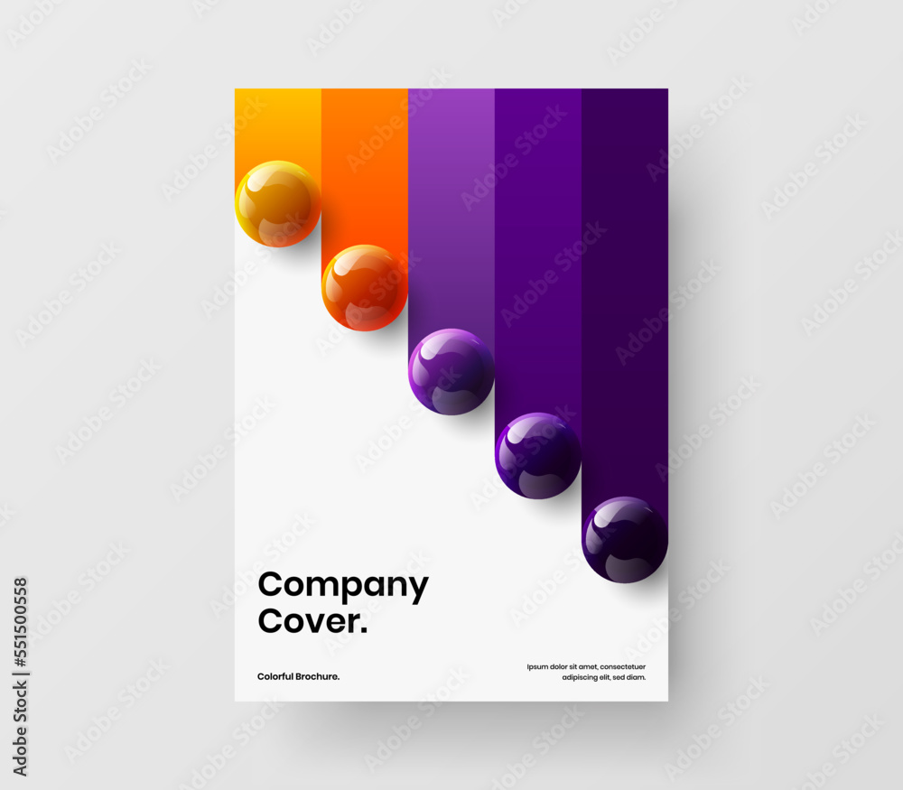 Premium banner design vector template. Geometric 3D balls corporate brochure concept.